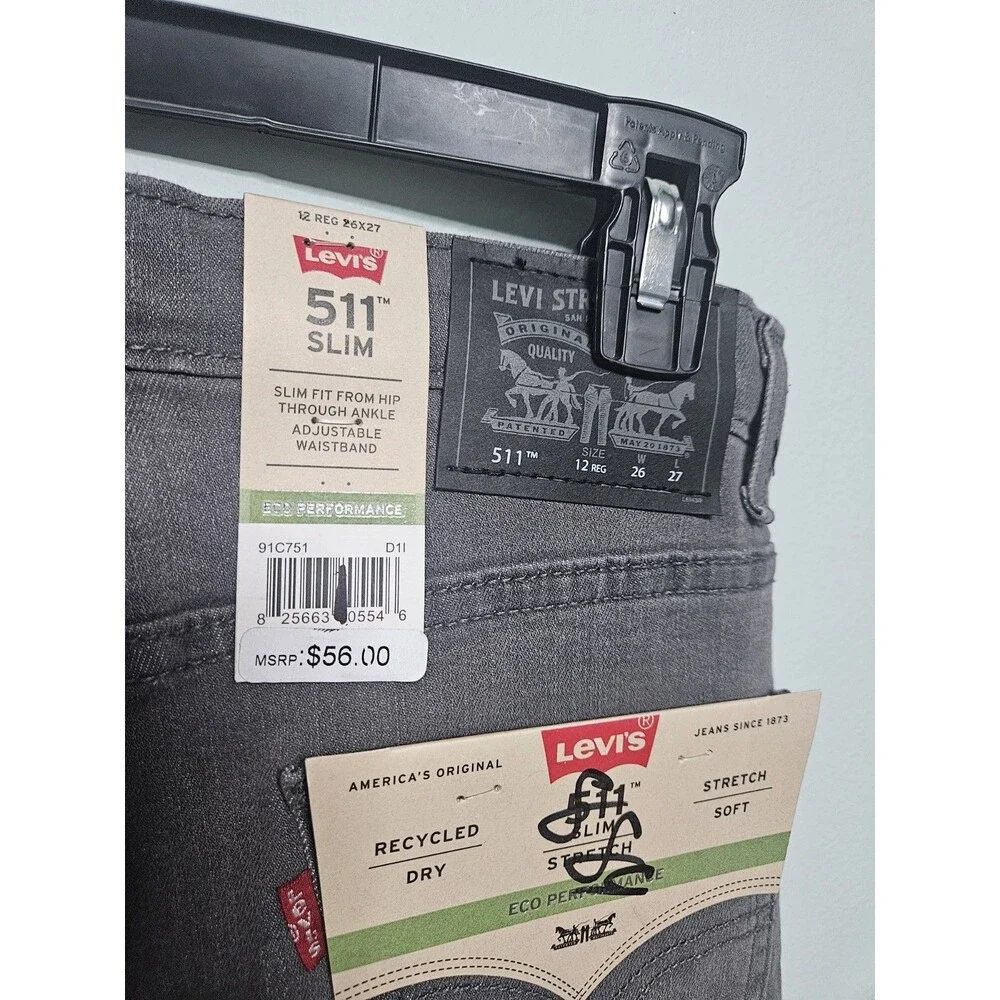 Boys Levis 511 Jeans Black Sz 12 W26 X 27L